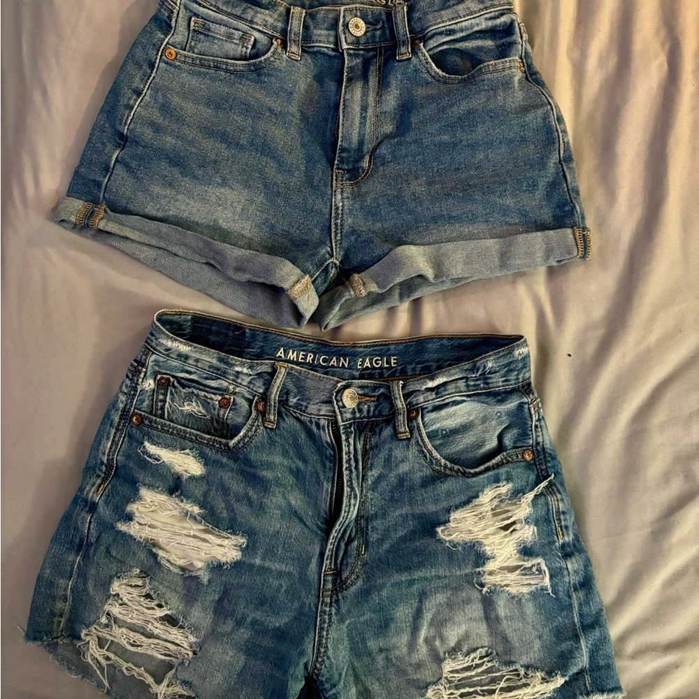 American Eagle Outfitters Blue Jean Shorts High-Waisted Distressed